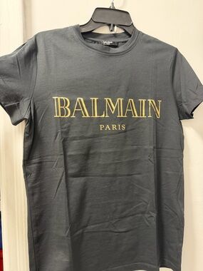 Balmain Black T-Shirt with Gold Logo